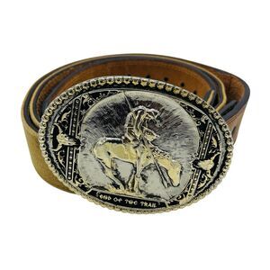 End Of The Trail Belt & Buckle Western Cowboy Country Sz 42 Genuine Leather